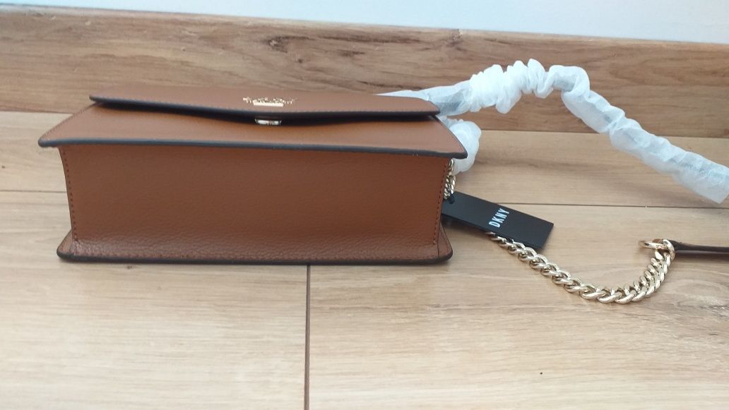 NOWA DKNY MAŁA Karan oryginalna skóra naturalna torebka crossbody brąz