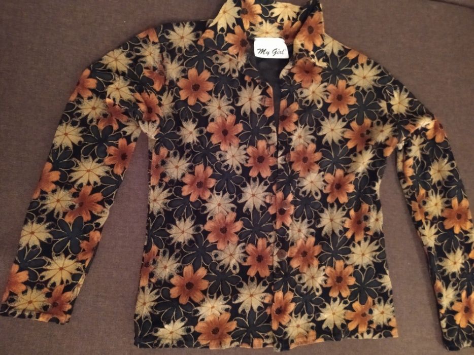 Рубашка блузка в цветы принт коричневая винтаж ретро