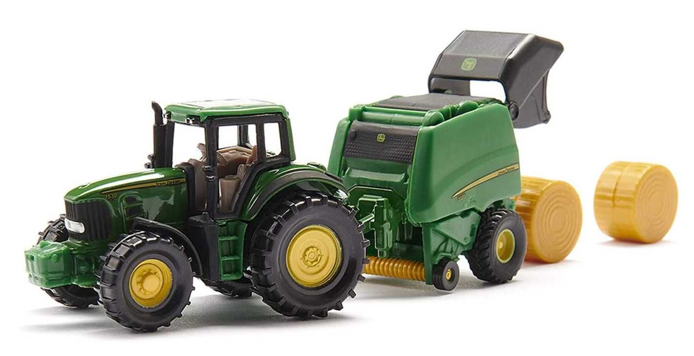 Siku 1665,John Deere Traktor z prasą gratis 2 bele słomy