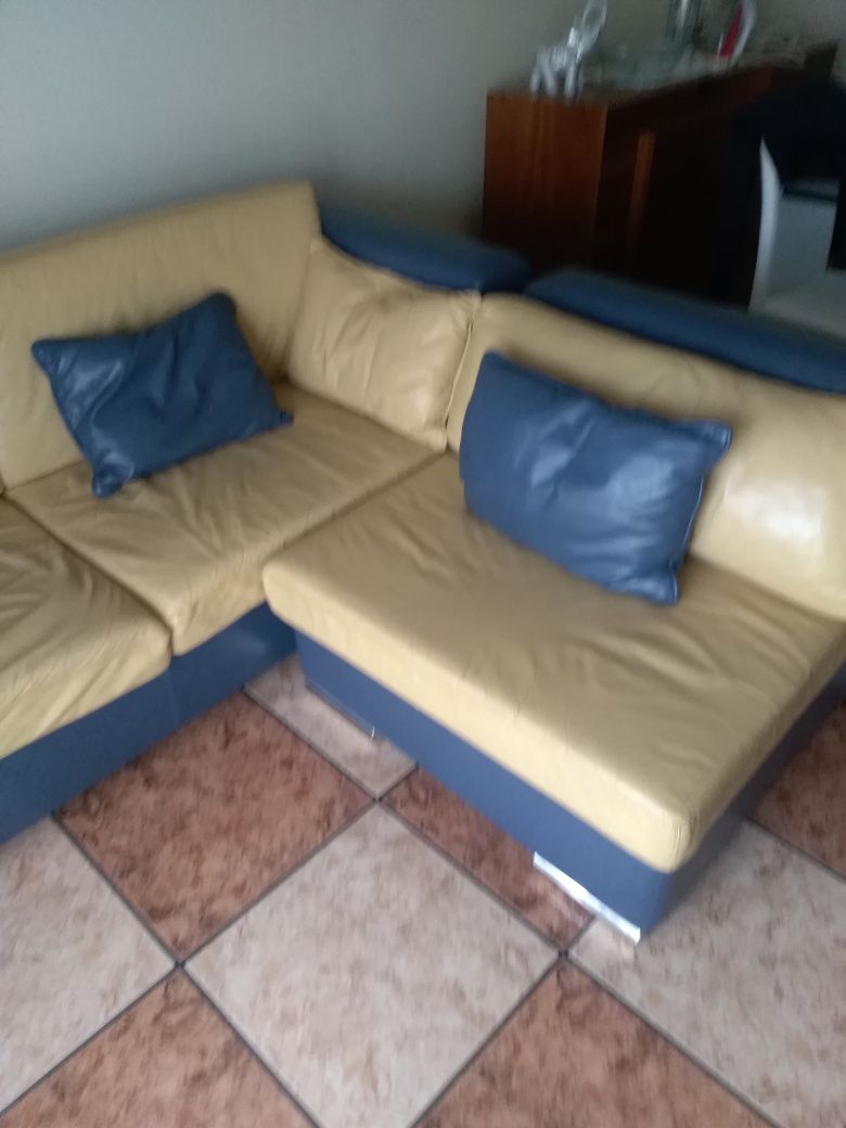 URGENTE Sofá em pele com 2,25m e chaise long de 90cm