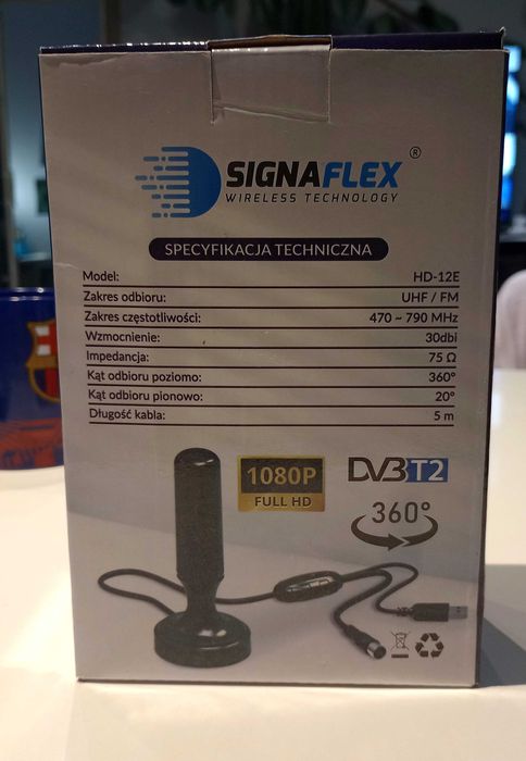 Mocna Antena DOOKÓLNA Pokojowa DVBT2 Signaflex HD-12E Full Hd