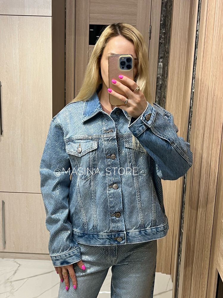 Джинсівка зі стразами Zara M джинсова куртка