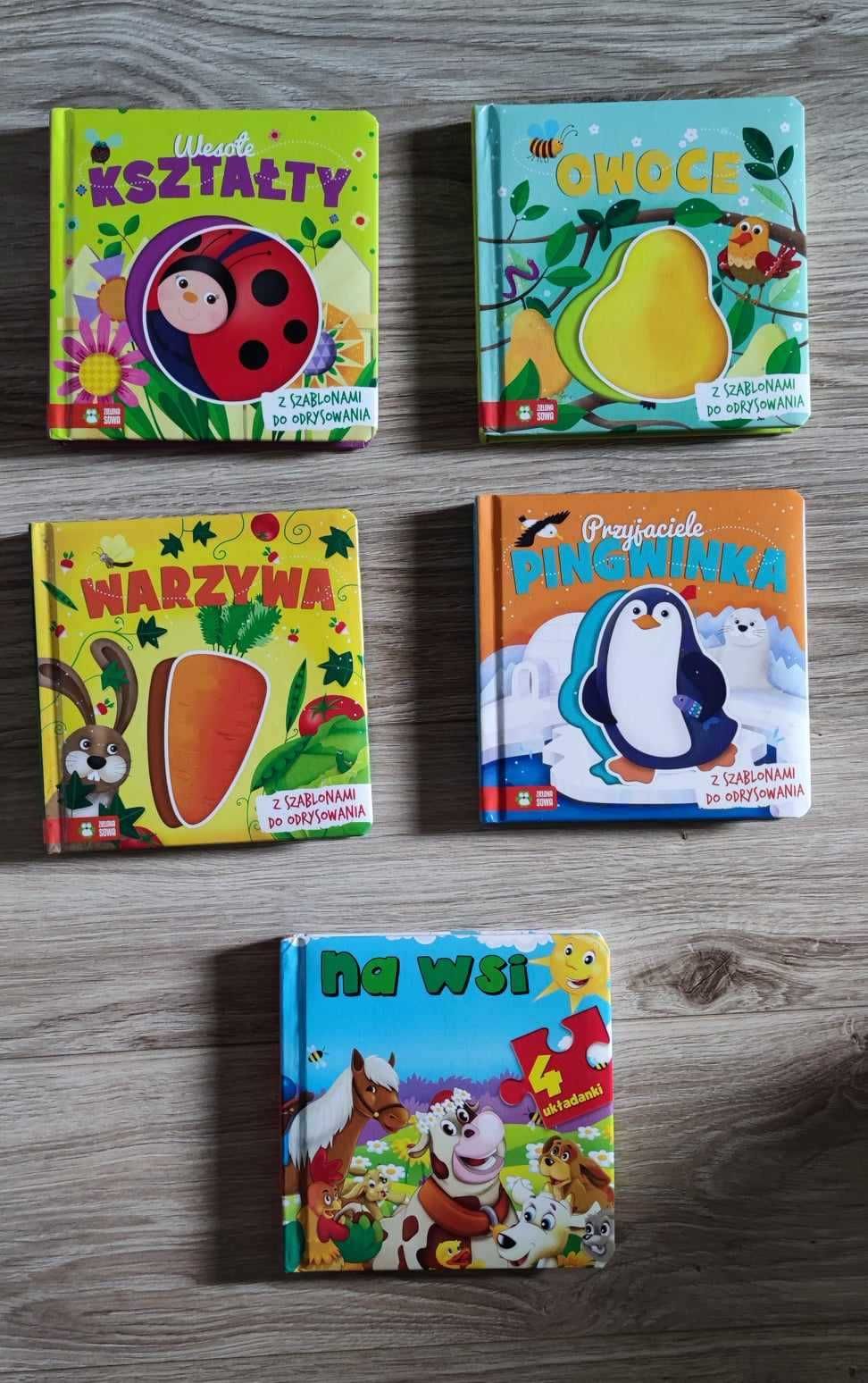 Książki dla dzieci z szablonami- 4 szt i puzzlami 1 szt