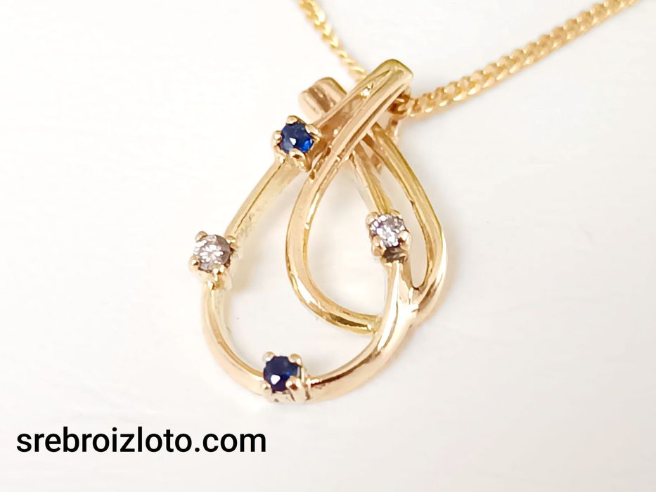Zawieszka złota z szafirami i brylantami