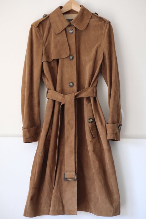 Massimo Dutti Długi skorzany trencz