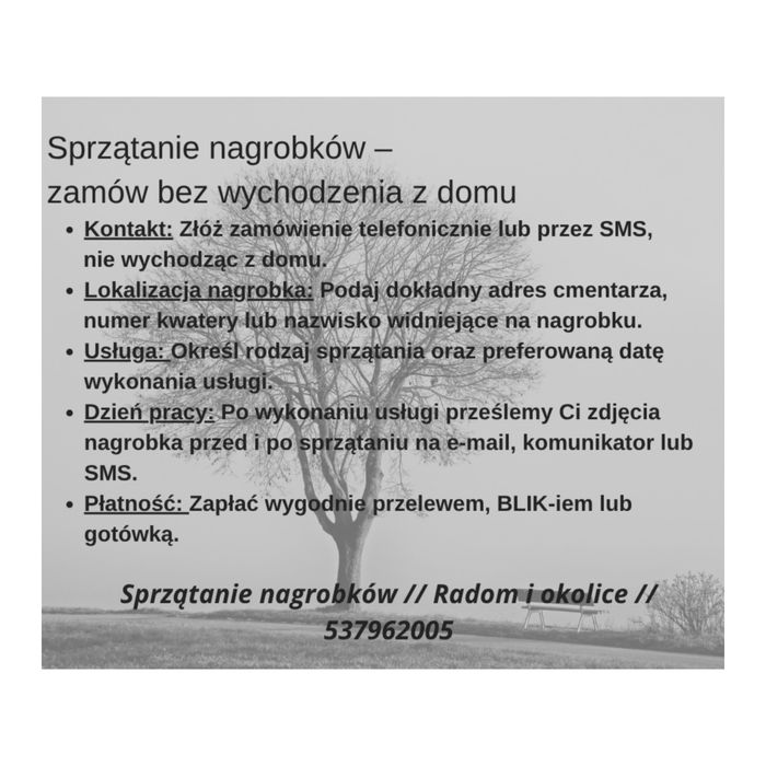 Sprzątanie grobów, nagrobków. Radom i okolice od 80zł