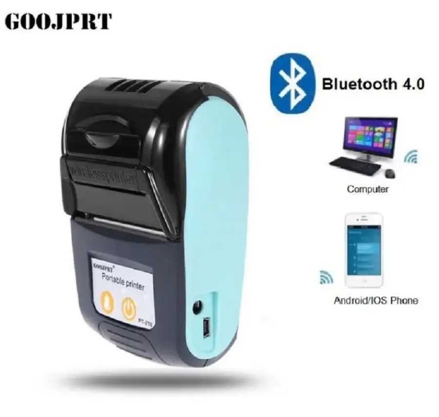 Bluetooth Термопринтер мобільний для чеків Goojprt PT-120, POS Голубий