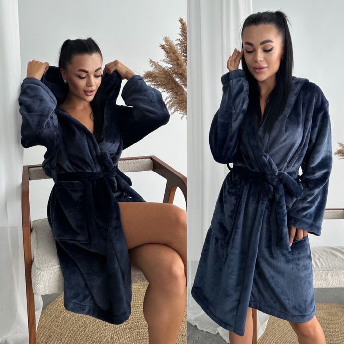 Женский махровый халат Теплый зимний с капюшоном/поясом 42-52 фреза