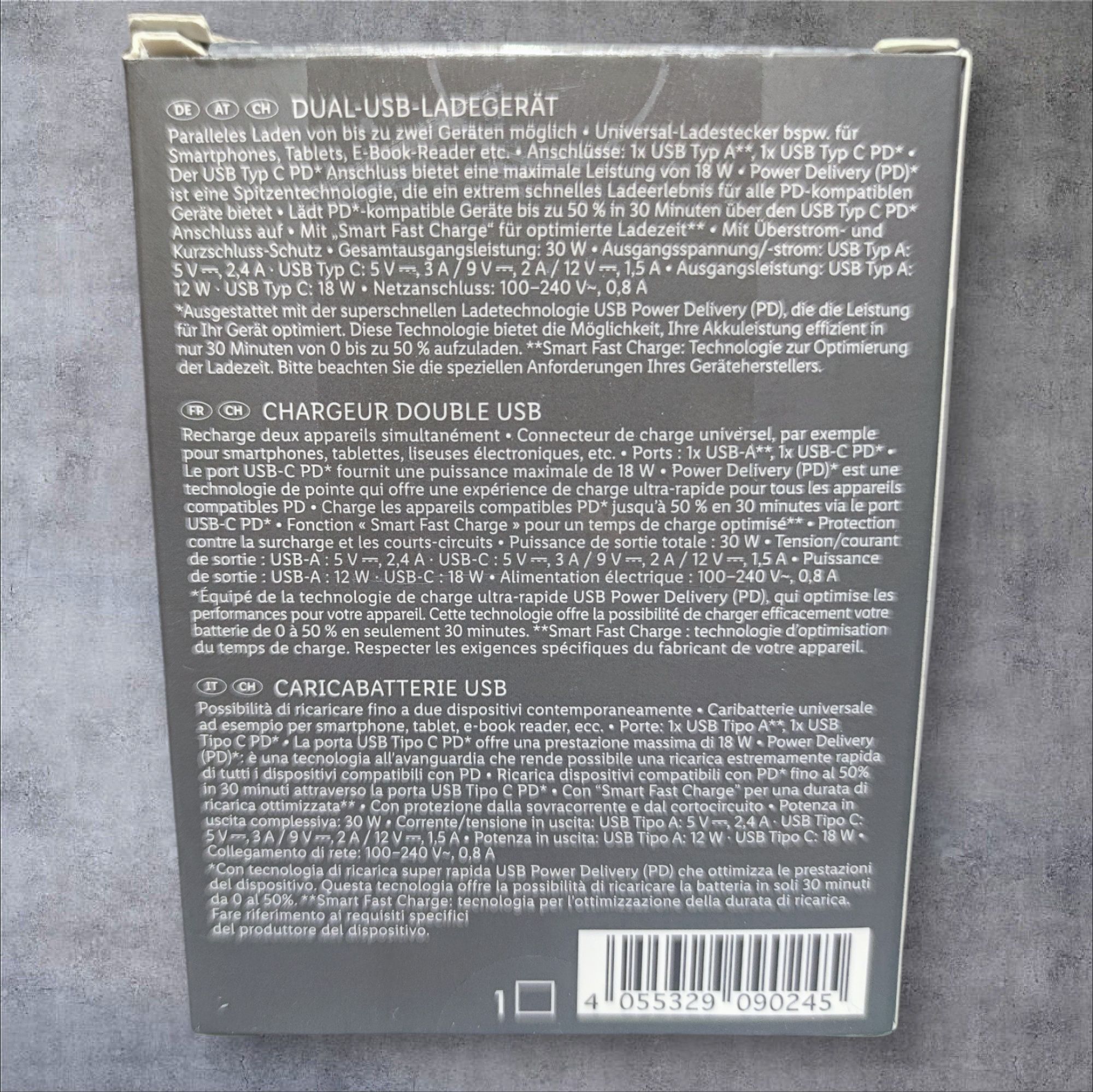 Szybka podwójna ładowarka Tronic 1x USB typu A, 1x USB typu C
