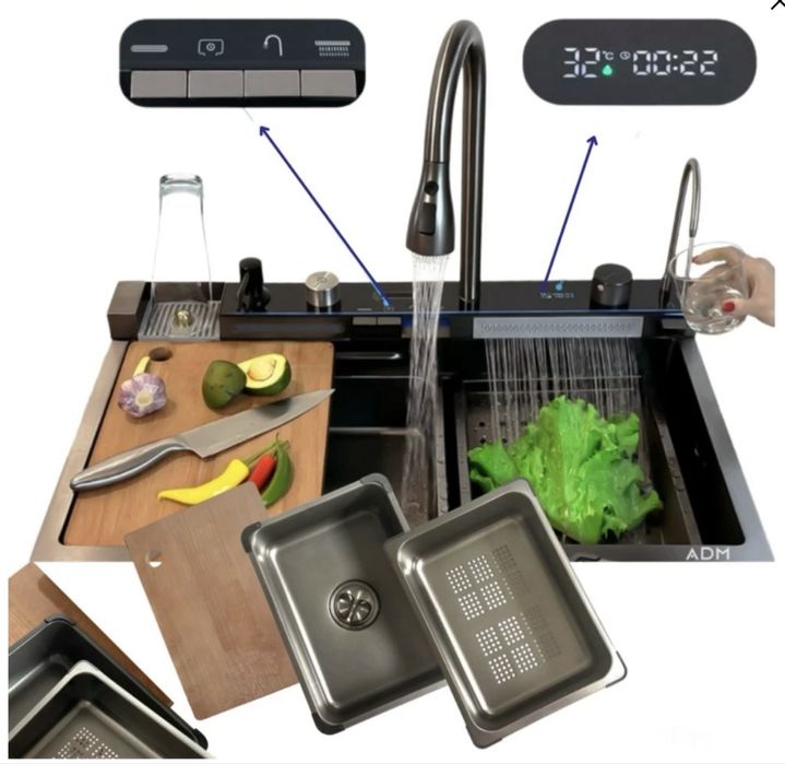 Nowy zlewozmywak jenokomorowy stalowy z ociekaczem