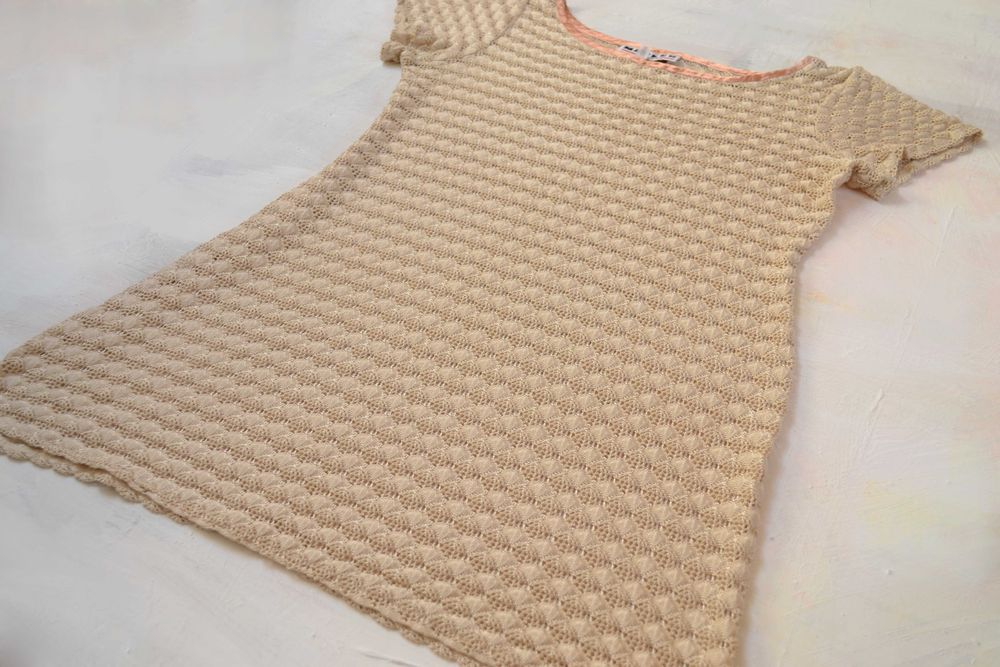 ażurowa tunika beżowa haftowana sukienka