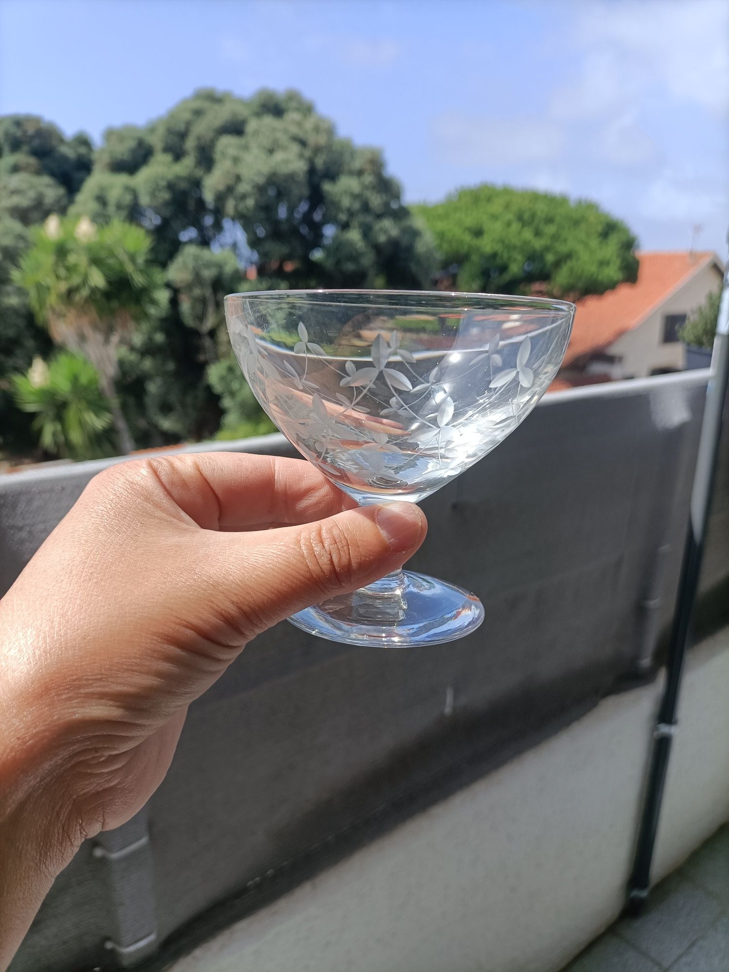 Conjunto de 12 taças vintage cristal fino com motivos florais
