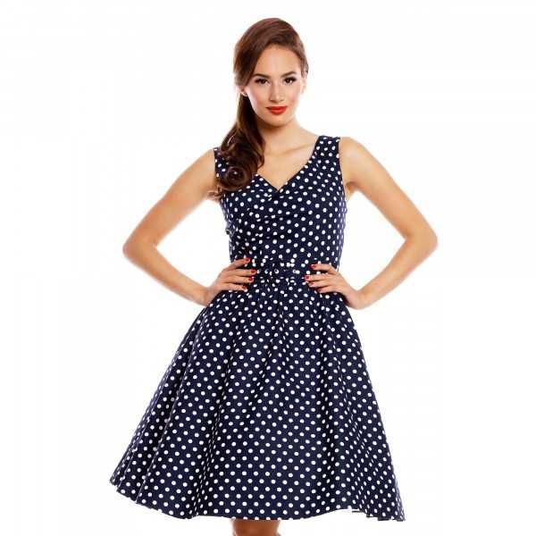 May Stylish V-neck Vintage Inspired Swing Dress in Black Polka Dots