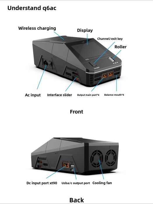 Carregador de bateria de lítio Q6AC 1-6S DC1000W 15A