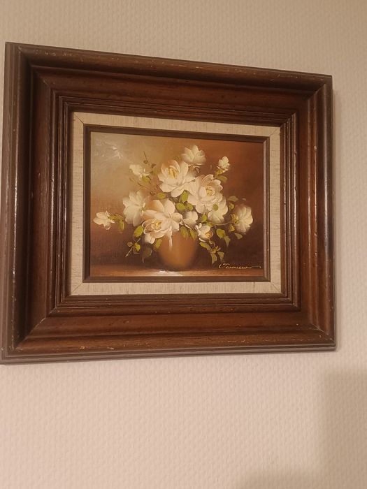 Stary obraz na płótnie w meksykńskiej drewnianej ramie