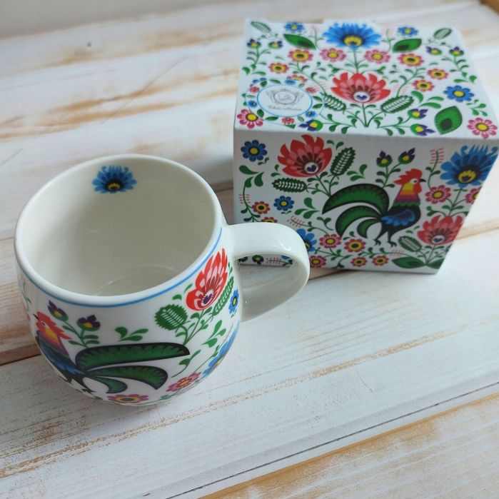 Kubek Deska Do Krojenia Podkładka Pod Kubek Nożyk Drewniany Kogut Folk