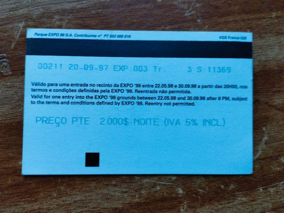 Vintage - Bilhete - Expo 98 - 20.09.1997 - Concerto Silence 4