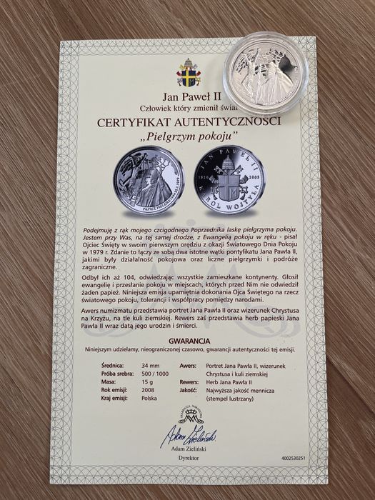 Medale Jan Paweł II 3 sztuki certyfikaty