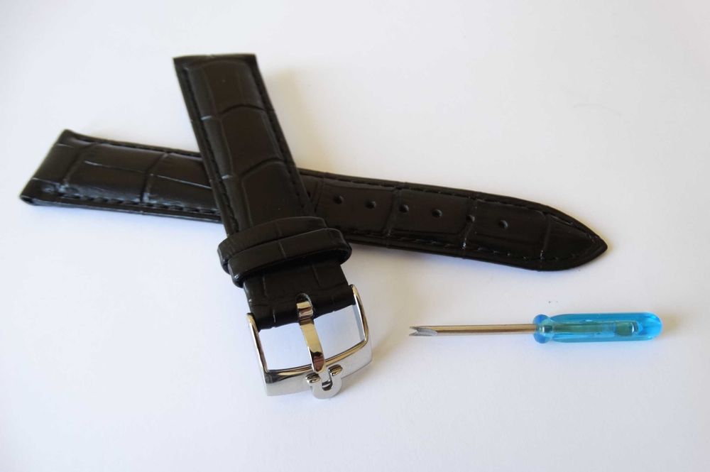 Pasek skórzany do zegakra Omega czarny 18mm 20mm klamra srebrna złota