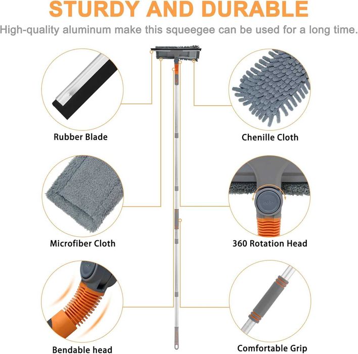 Myjka do szyb teleskopowa od 23 cm do 200 cm, ściągaczka do okien