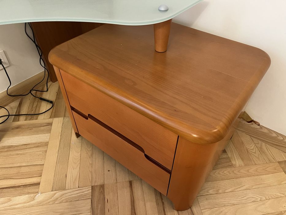 Кутова полиця з тумбочкою, натуральне дерево