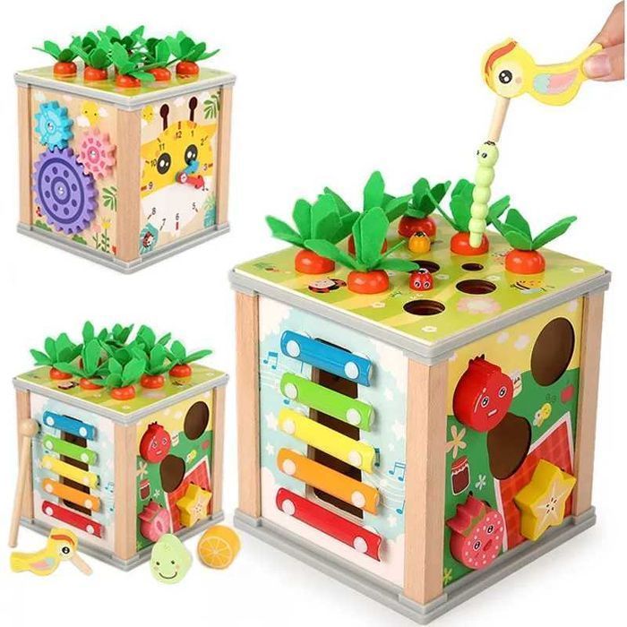 Drewniana kostka edukacyjna SORTER CYMBAŁKI