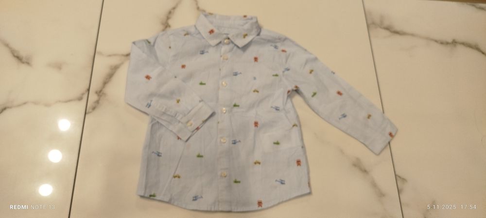 Mayoral slim fit koszula w paski w pojazdy auta niebieski biały bawełn