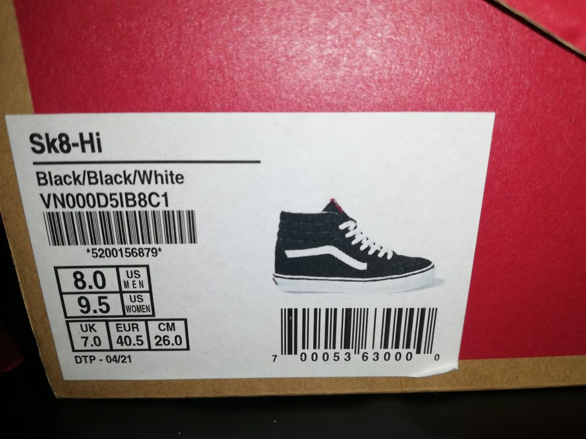 Нові Vans Sk8-Hi Sneaker in Black/black/white 40,5 (оригінал)