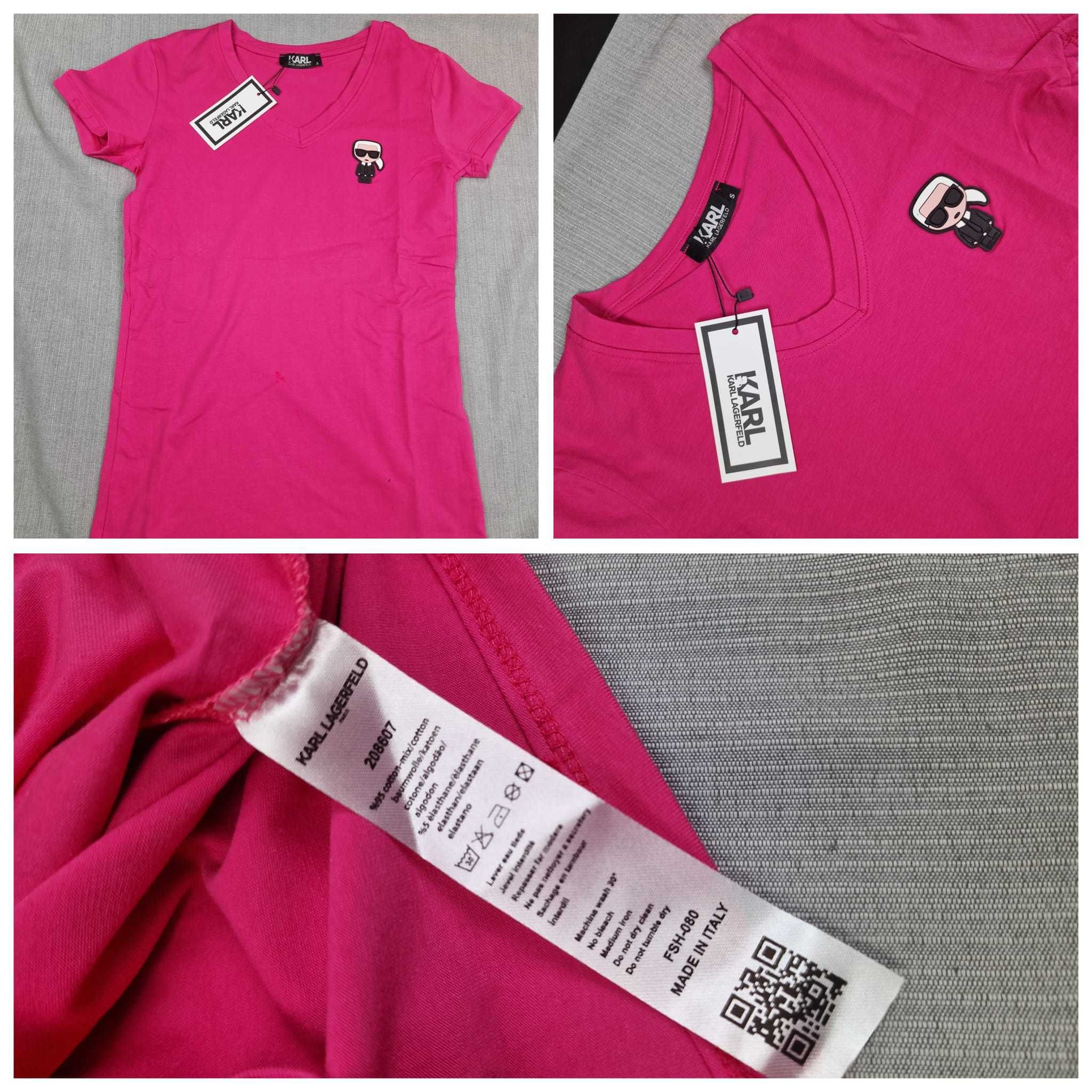 T-shirt koszulka damska Karl Lagerfeld w serek okrągła koszulki outlet