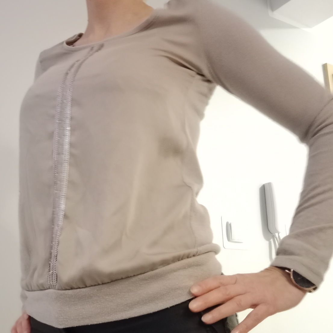 Orsay elegancka bluzka beżowa XS S 36 34 święta praca Andrzejki cekiny