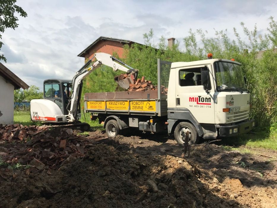 roboty ziemne, koparka, transport,  wyburzenia, materiały sypkie