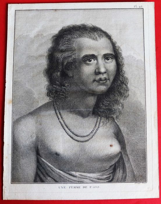 Mulher de EAOO, Oceânia, gravura das viagens do Capitão Cook, 1774