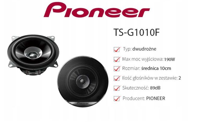 PIONEER TS-G1010F Głośniki SaMOCHODOWE  2 STOŻKI 30W-190W 10 cm