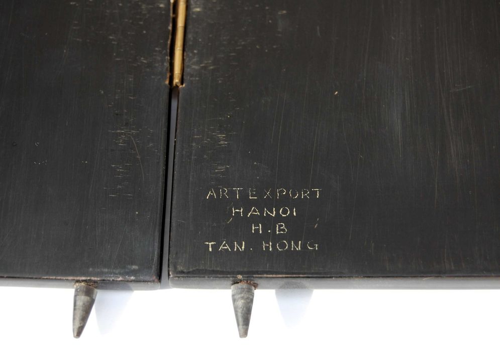 Parawan z laki, chiński obraz, pejzaż, laka, żurawie łodzie, vintage