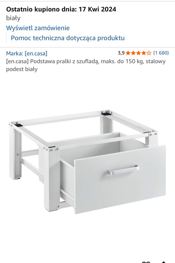 Podstawa pralki z szufladą, maks. do 150 kg, stalowy podest biały