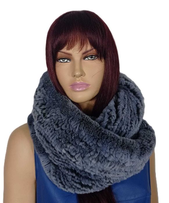 Szal-Pierścień z Futra Królika Rex – Kolor Grafitowy