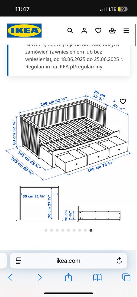Łóżko ikea hemnes z pojemnikiem na materac