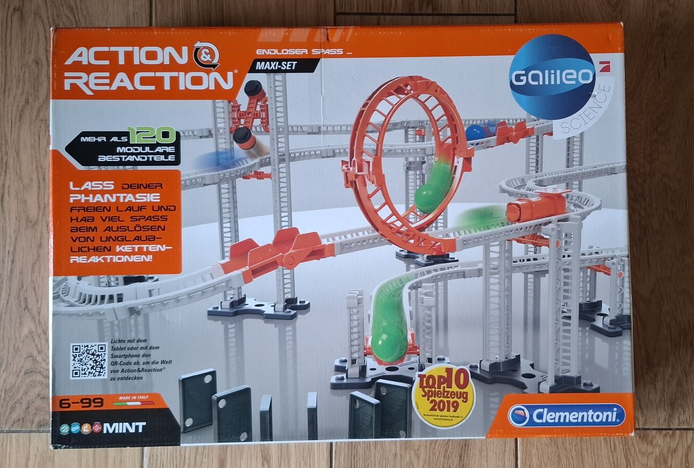 Tor kulkowy Action Reaction Clementoni 120 elementów Stan b. dobry