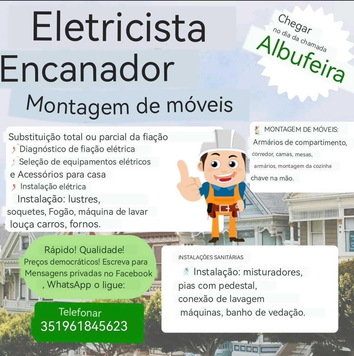 Eletricista, encanador, montador de móveis, serviços de reparo