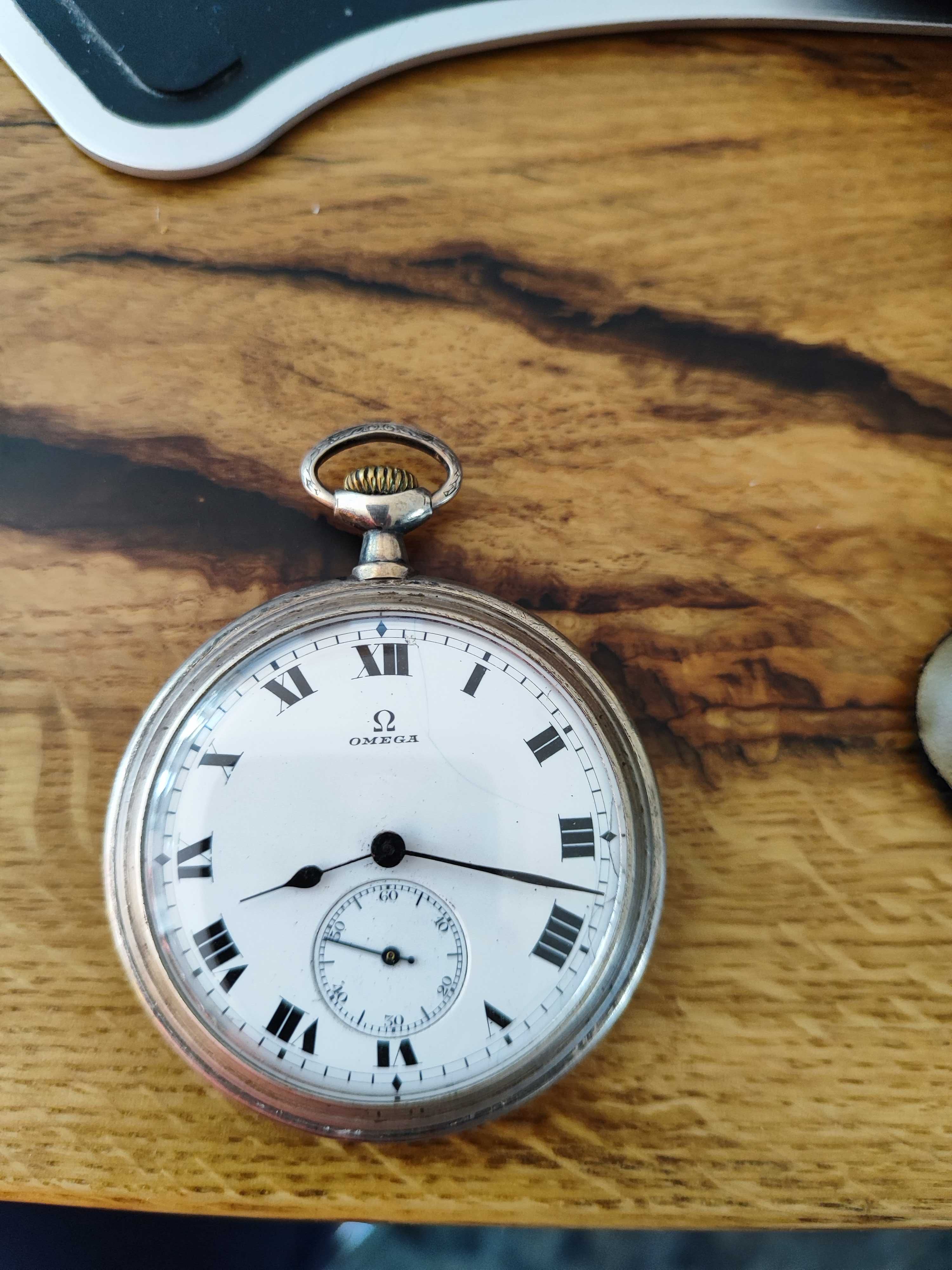 Stary srebrny zegarek kieszonkowy Omega Grand Prix 1900