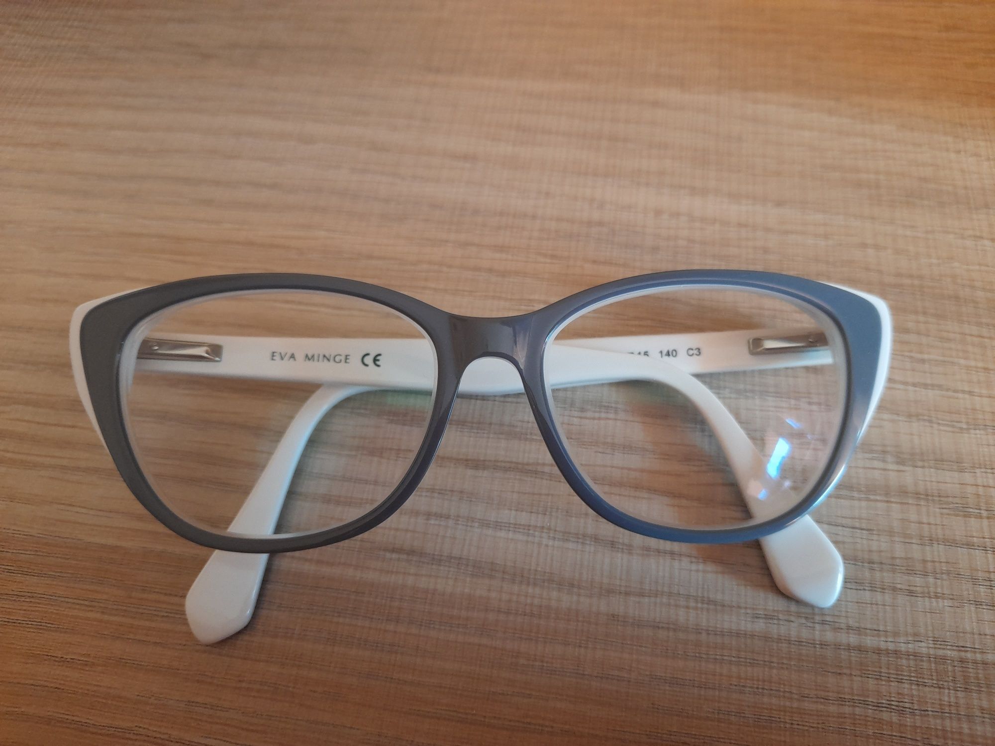 Nowe okulary oprawki EVA MINGE biało szare korekcyjne antyrefleksy