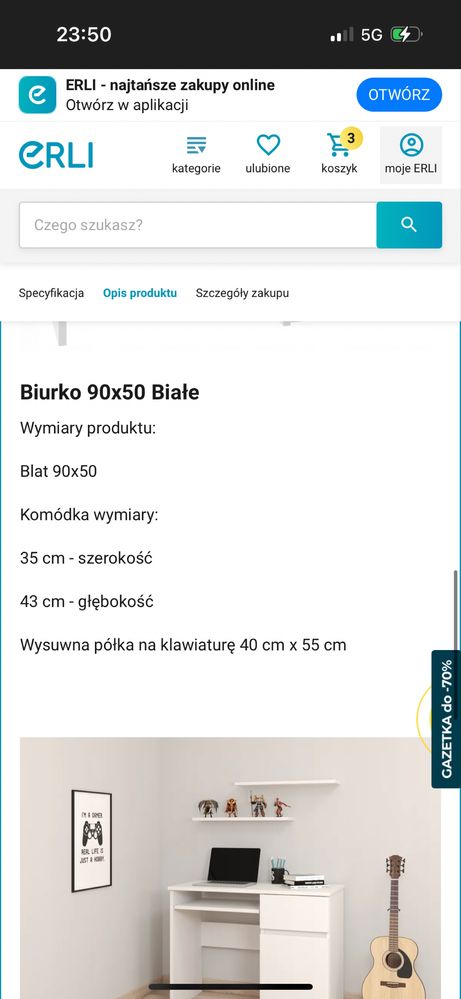 Biurko biale 90*50