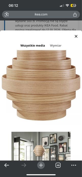 Now lampa sufitowa ikea Dykarklocka bejcowana 40 cm