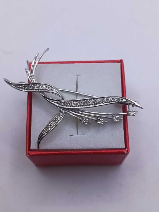 Złota Broszka Brocha Z 24 Diamentami Białe Złoto PR.585 14K 3090/08