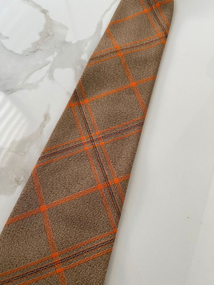 Męski krawat brazowo- pomarańczowy