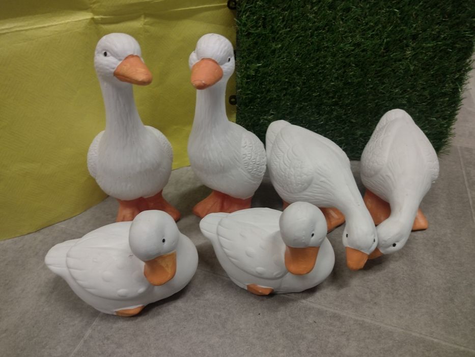 Gęsi kaczki 6 sztuk duży zestaw figurki ceramiczne