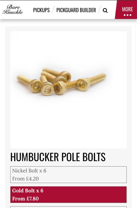 Bare Knuckle humbuker pol bolt 7 Gold
