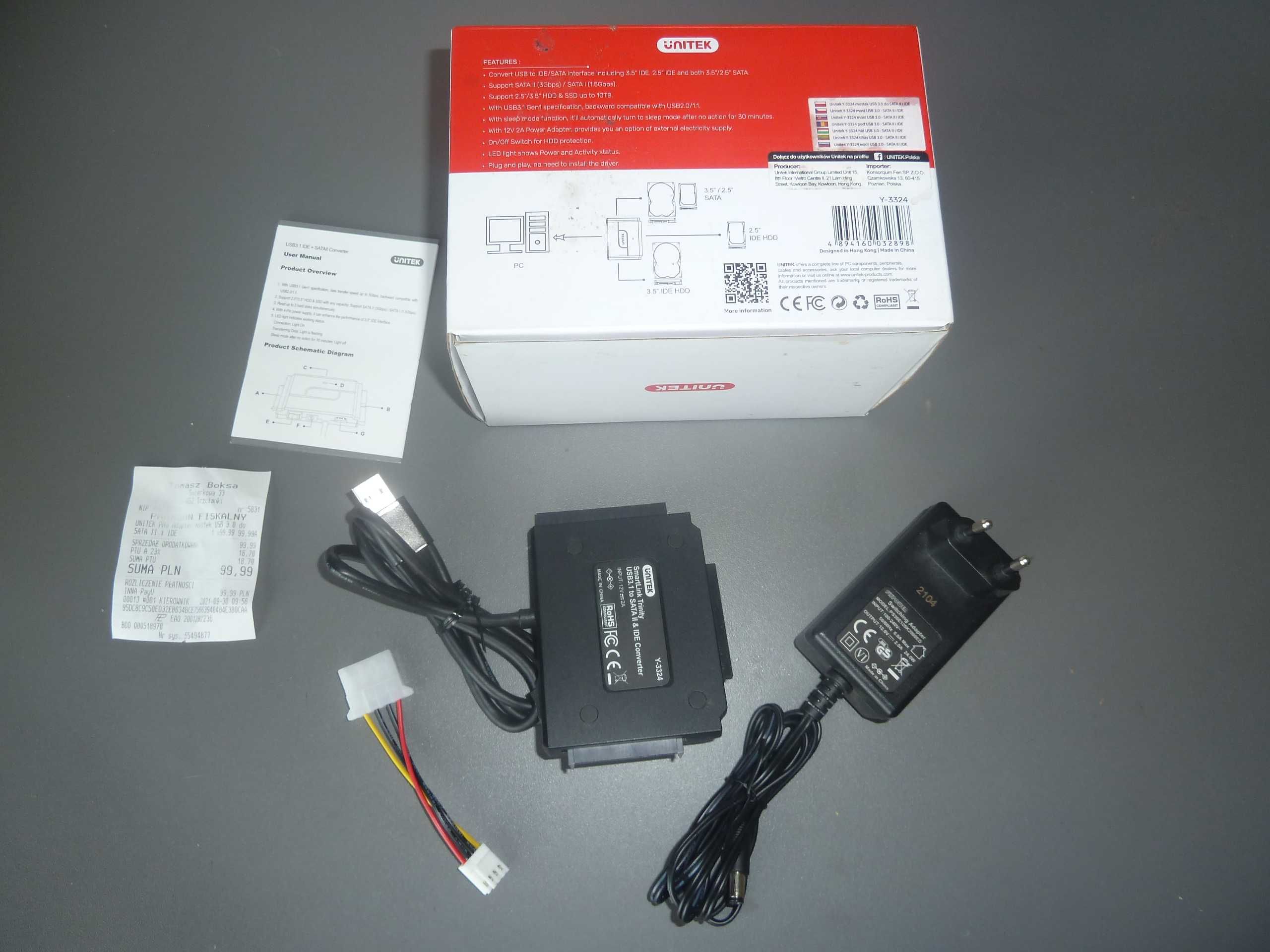 Adapter, kieszeń, mostek Unitek Y-3324 USB 3.0 - SATA / IDE