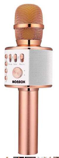 BONAOK Karaoke Mikrofon bezprzewodowy, 3 in 1 Bluetooth, różowe złoto