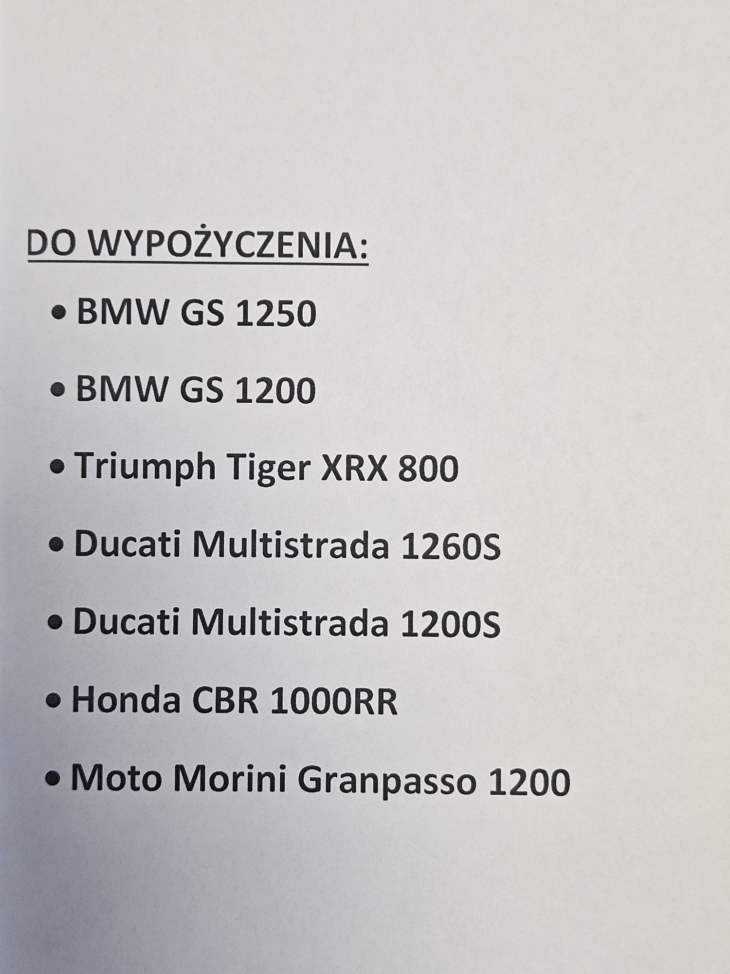 Wypożyczalnia motocykli wynajem BMW GS Ducati Multistrada 1260 Triumph